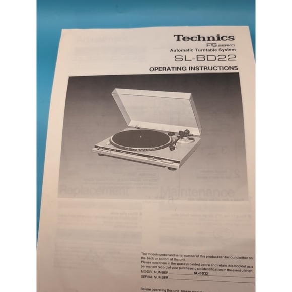 Technics SL-BD22 Record Player / Turntable  Owner / User Manual *Original* #2 - Picture 2 of 5